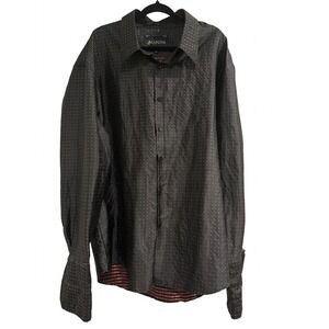 Manzini Mens 4XL Black Red Paisley Silky Button‎ Up Dress Shirt Long Sleeve